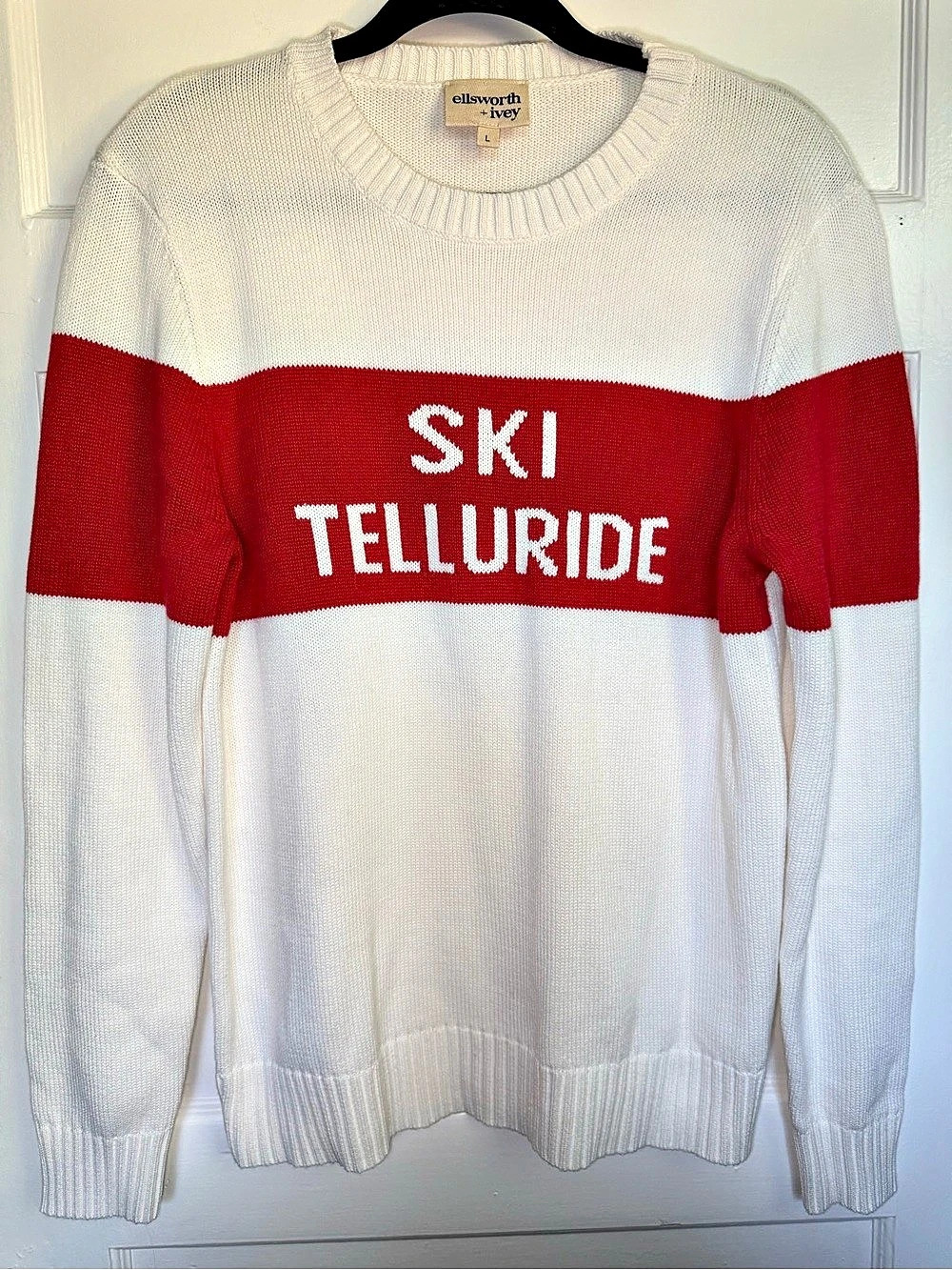 ellsworth + ivey Ski Telluride Block Crewneck Sweater White & Red Large Like New